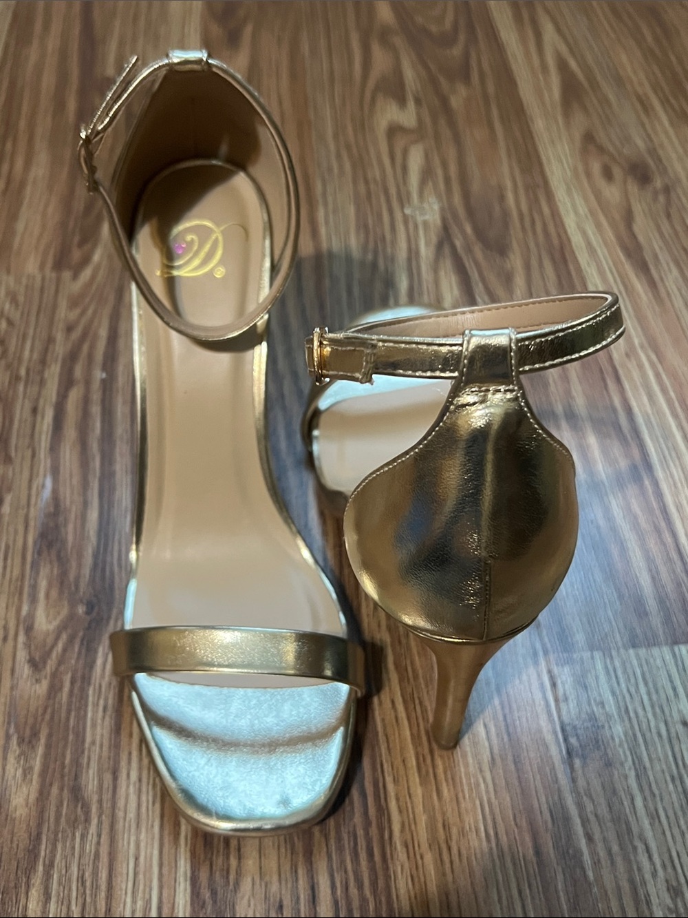 Delicious Metallic Gold Ankle-Strap Stiletto Sandals - Picture 3 of 5